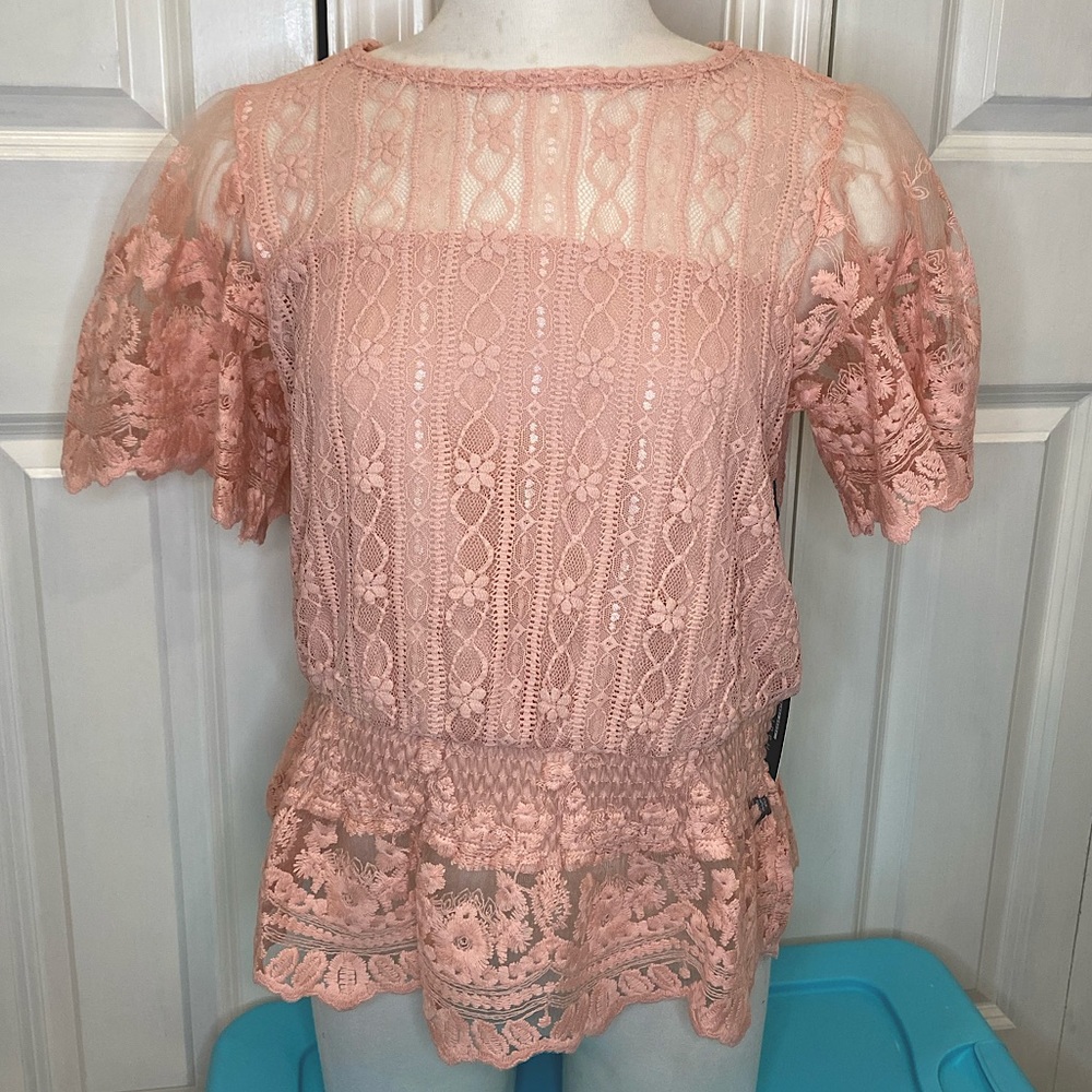 Lace Floral Top with Accent Sleeves